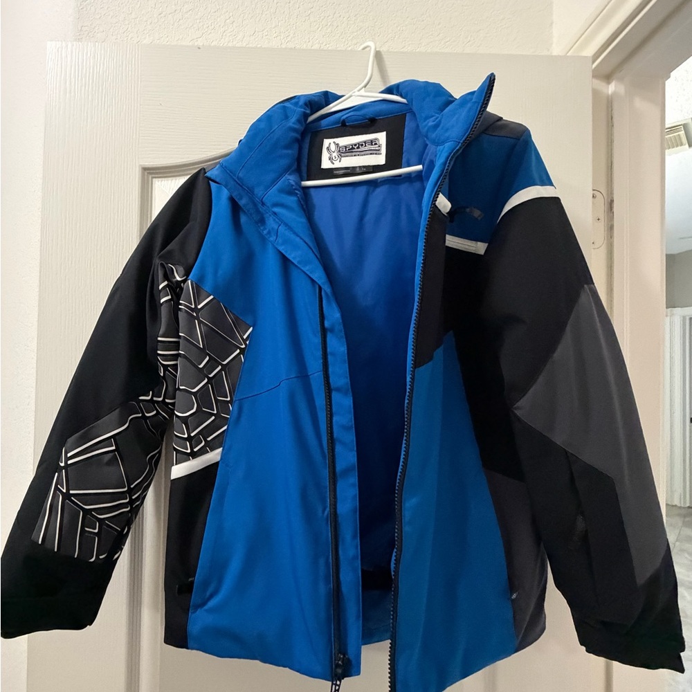 Spyder Kids Puffer Jacket in Blue, Black, and Gray